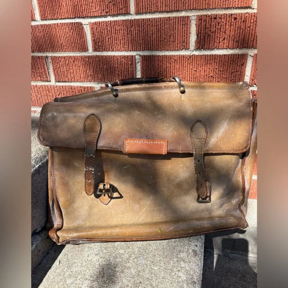 Antique Vintage Leather Briefcase - Picture 1 of 4